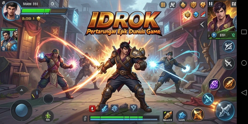 Screenshot gameplay IDROK dengan pertarungan seru di arena.