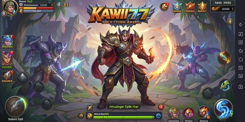 Screenshot gameplay KAWI777 menampilkan aksi pertarungan seru dengan karakter dan monster yang menakjubkan.
