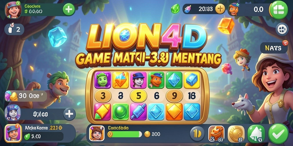 Screenshot menampilkan gameplay seru dari LION4D dengan kombinasi elemen Match-3.