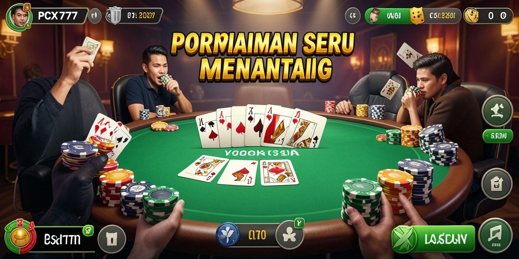 Tampilan gameplay menarik di PCX777 dengan banyak pemain poker.