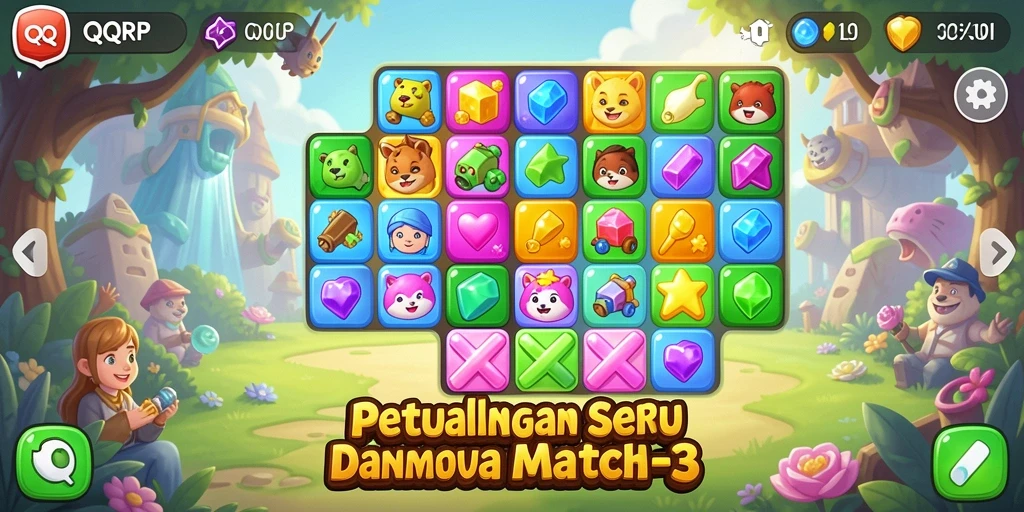 Tampilkan gameplay seru dari QQRP dalam dunia Match-3.