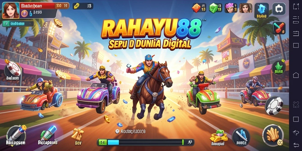 Tampilan utama gameplay RAHAYU88 yang penuh aksi balapan.