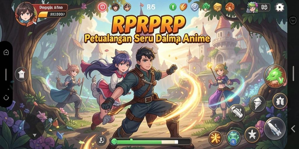 Tangkapan layar gameplay RPRPRP yang penuh aksi dan karakter anime yang dinamis.