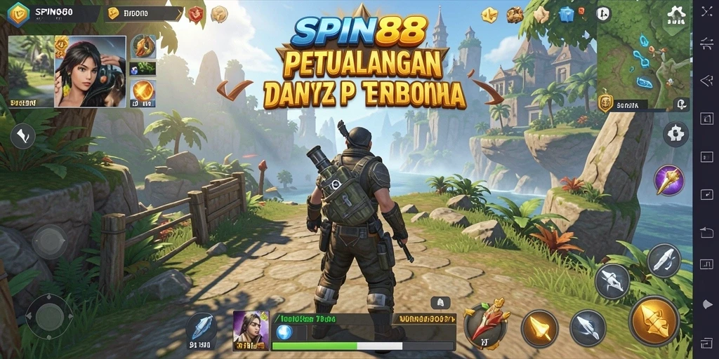 Screenshot gameplay SPIN88 menampilkan petualangan di dunia terbuka yang luas.