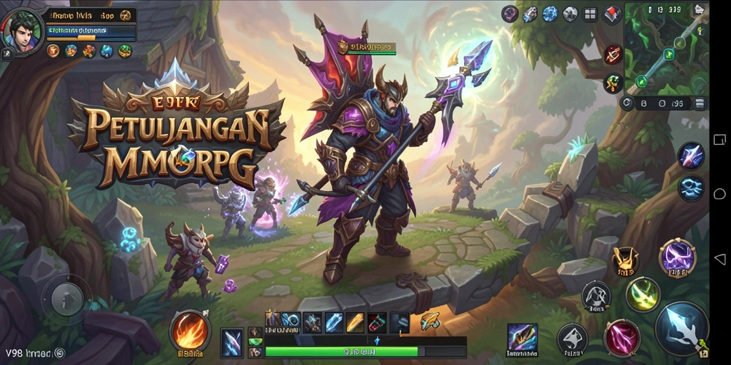 Gameplay V98 menampilkan pertarungan intens dalam dunia MMORPG yang kaya.