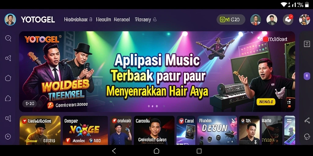 Screenshot YOTOGEL menunjukkan antarmuka pengguna yang menarik dan fitur musik yang kaya.